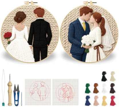 BEUNITONE 2 Pcs Sweet Couple Wedding Punch Needle Kits for Adults Beginner - Image 2