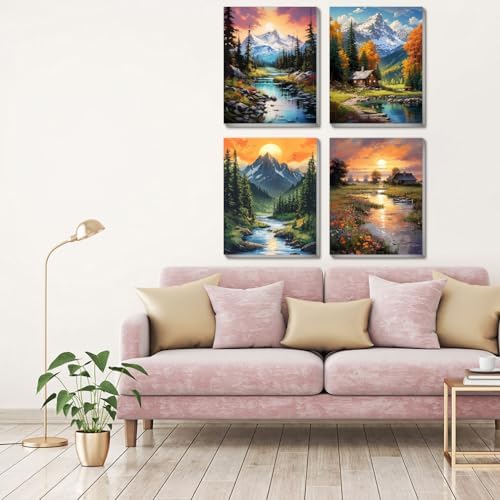 4 pack Mountain Paint by Numbers Kit for Adults Beginner With Framed,Countryside Easy Adult Paint by Number Kits on Canvas DIY Painting for Beginners Art by Numbers for Home Wall Decor 10x12 Inch - Image 2
