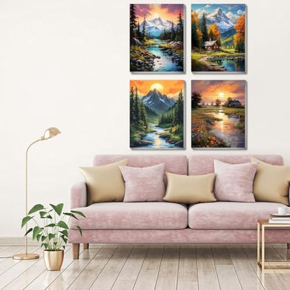 4 pack Mountain Paint by Numbers Kit for Adults Beginner With Framed,Countryside Easy Adult Paint by Number Kits on Canvas DIY Painting for Beginners Art by Numbers for Home Wall Decor 10x12 Inch - Image 2