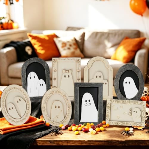 12 Pcs Halloween Crafts Wooden Ghost DIY Frames Decorating Unfinished Wood Painting Ghost Craft Ornaments Fall Halloween Arts and Crafts Kits for Adults Kids Haunted House Activities Party Supplies - Image 5