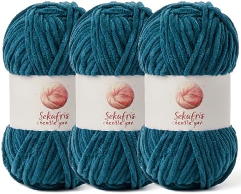 Chenille Yarn for Crocheting Size 5 Bulky Yarn 3 Denim Blue by Sekafris