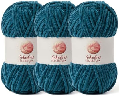 Chenille Yarn for Crocheting Size 5 Bulky Yarn 3 Denim Blue by Sekafris