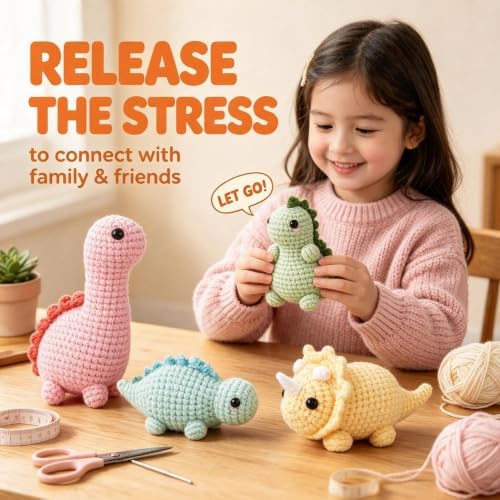 Crochetta Crochet Kit for Beginners, 4 PC Dinosaur Family (40%+ Yarn) - Image 6