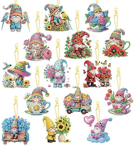 15 pcs Summer Theme Diamond Art Keychain Ornaments Double Sided 5D DIY Diamond Painting Keychain Kits for Adults Key Ring Art Pendant Decor (Gnome) by Unknown