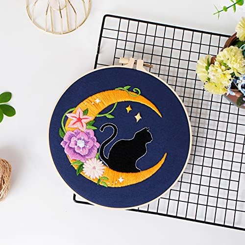 Louise Maelys Cat Moon Embroidery Kit for Beginners Floral DIY Craft Set - Image 5
