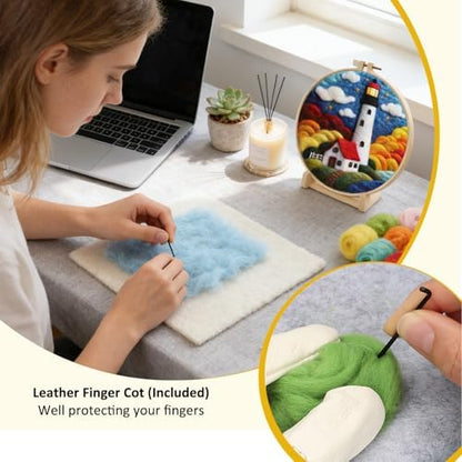 Zovylks Natural Landscape Needle Felting Kits Beginners, 7.9 Inch DIY Wool Felting Painting Starter Kit, Needle Felt Set for Home Decor with Foam Pad, Instructions (Lighthouse) - Image 5