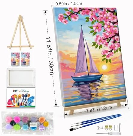 JOOZ Sailboat Paint by Numbers Kit for Adults with Frame Sunset Paint by Number with Easel Flowers Adult Paint by Number Kits Framed Canvas Oil Painting Kits for Home Wall Decor 8x12 Inch - Image 2