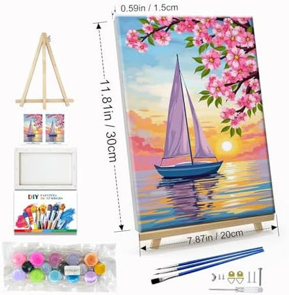 JOOZ Sailboat Paint by Numbers Kit for Adults with Frame Sunset Paint by Number with Easel Flowers Adult Paint by Number Kits Framed Canvas Oil Painting Kits for Home Wall Decor 8x12 Inch - Image 2