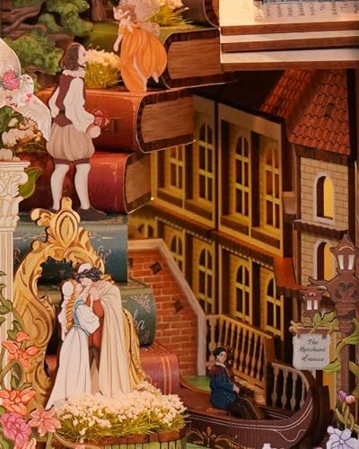 Tonecheer x British Library DIY Book Nook Kit, Shakespeare 3D Wooden Puzzle for Adults, Miniature House Kit Booknook Bookshelf Insert Decor with LED Lights Craft Gifts (Shakespeare's Verse) - Image 5