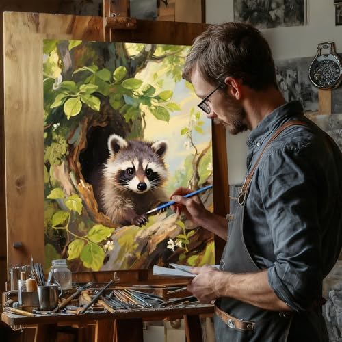 Reivworl Raccoon Paint by Numbers Kit for Adults, Raccoon Paint by Number for Adult, Painting by Number Kits for Gifts and Wall Decor 16x20Inch - Image 3