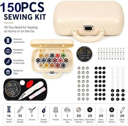 WANSHUNLMI 150 Pcs Creamy White Sewing Project Kit, Travel Family Sewing Supplies Repair Kit Portable Small Traveler Sewing Kit Sewing Thread Accessories DIY Sewing Supplies Organizer (White) - Image 2