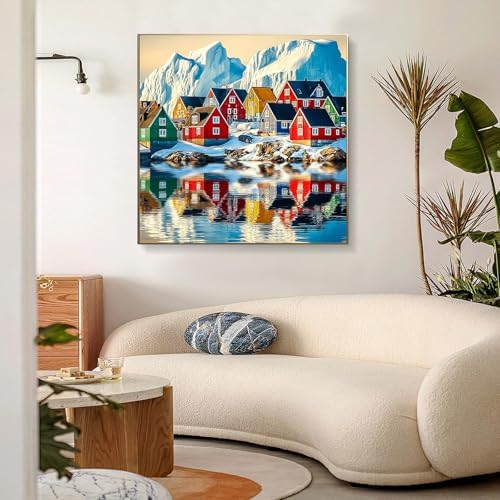 Jiqinsiye Houses Adults Paint by Number Kits,Snow Mountain Painting by Number Kits on Canvas,Large Color by Numbers Adult Watercolor Gifts for Friends Wall Decor - Image 6