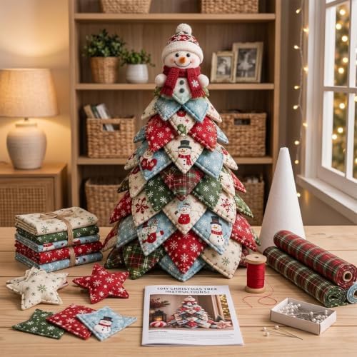 TREBIN DIY Patchwork Animal Kit, Fabric Sewing Set for Adults, Handmade Patchwork Craft Set for Decorative Gnome Halloween Christmas Ocean Animal Home Decor Project (Snow DIY Quilted Christmas Tree) by TREBIN