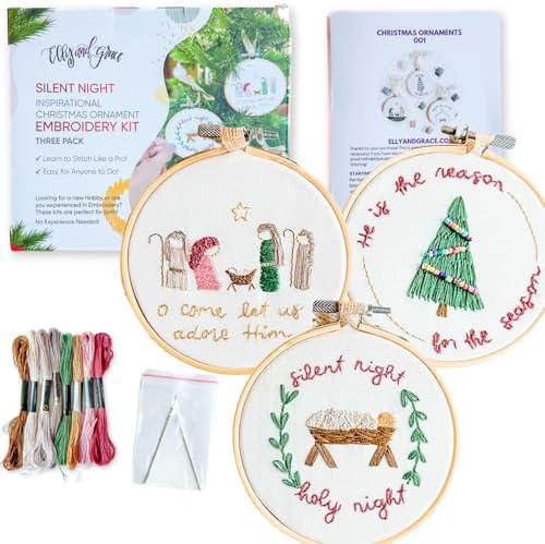 Elly & Grace Christian Embroidery Kit with Embroidery Hoop, Easy Embroidery Kit for Beginners and Adults, Full Embroidery Hoop Kit with Needles and Thread Included (Silent Night) by Elly+and+Grace