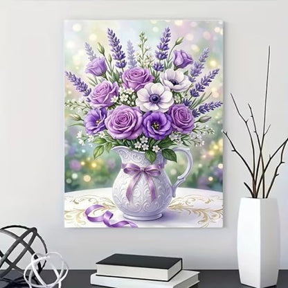 MaiMMaledy Paint by Numbers Kit 8Lx12W inch for Adults Beginners Canvas Pictures with Framed Drawing Painting Acrylic Pigment with Wooden Triangle Easel Purple Bouquet - Image 6