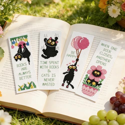ORIGACH 6 Set Black Cat & Inspirational Quotes Cross Stitch Bookmark Kit - Image 5