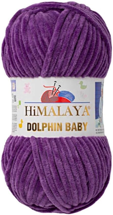 4 Skein/Pack Himalaya Dolphin Baby Chenille Yarn, Each Ball 100 gr (3.5 oz), 120 m (132 Yards), 100% Polyester, Super Bulky Baby Blanket Velvet Amigurumi Yarn, 80340 - Soft Purple