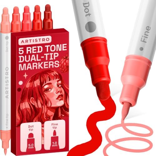ARTISTRO Red Tones Dual-Tip Acrylic Paint Marker Pens - Set of 5 by ARTISTRO