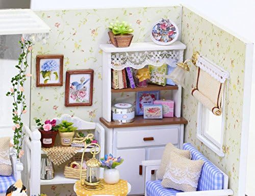 Ogrmar Wooden Miniatures Dollhouse Kit with Dust Cover& Led Light Cat Diary - Image 2