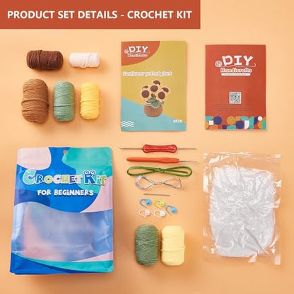 ADDZRZR Easy Crochet Sunflower Kit for Beginners Adults,Includes 8 Yarns,7 Crochet Hooks & More, Beginner Crochet and Knitting Kits for Adults & Teens - Image 2