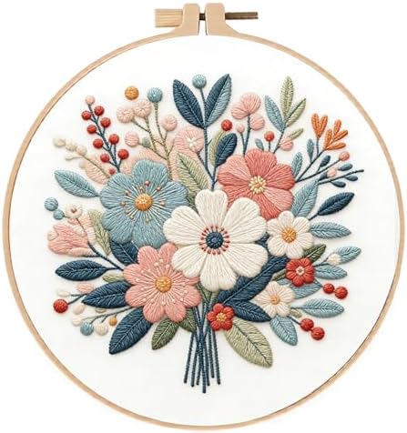 Embroidery Kit for Beginners & Adults Starter Kit, Cross Stitch Kits,DIY Hand Embroidery Needlepoint Set with Hoop, Pre-Printed Fabric, Threads and Instructions (Flower-4) by Unknown