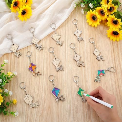 RattanView 24 Pcs Kites Craft Keychains DIY Keychain, 12 Styles - Image 4