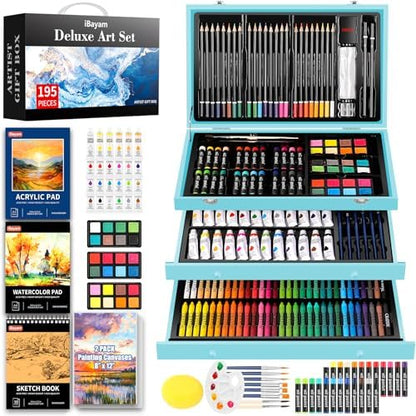 iBayam 195PCS Art Supplies Kit, Sketch Book, Acrylic Pad, Watercolor Pad by iBayamDirect