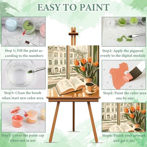 NAIMOER 4 Pack Coffee Bread Paint by Numbers Kits for Adults Beginner with Wooden Framed, Color by Numbers on Canvas Painting Kits for Adults, Easy Paint DIY Acrylic for Home Wall Decor 8X8 Inch - Image 5