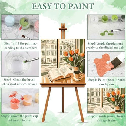 NAIMOER 4 Pack Coffee Bread Paint by Numbers Kits for Adults Beginner with Wooden Framed, Color by Numbers on Canvas Painting Kits for Adults, Easy Paint DIY Acrylic for Home Wall Decor 8X8 Inch - Image 5