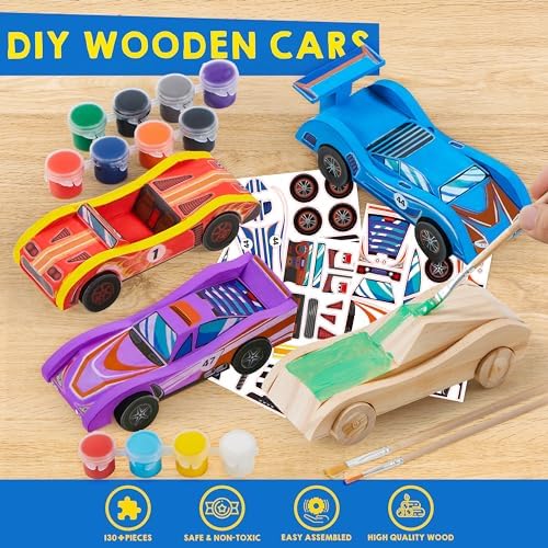 Klever Kits 4 DIY Wooden Race Cars-Build & Paint Your Own Wood Craft Kit, 4 Race Cars Toy, Easy to Assemble Arts Crafts Kit, Birthday Party Presents for Kids Boys and Girls - Image 5