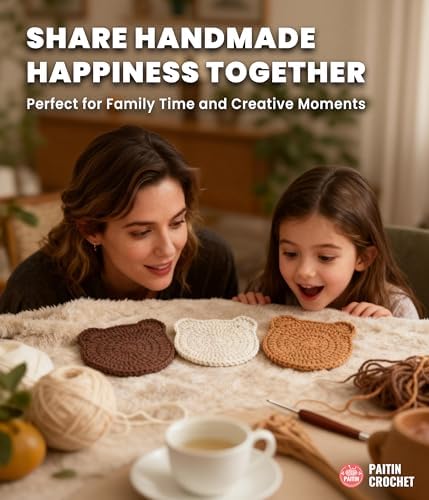 PAITIN Crochet Starter Kit – Easy DIY Craft Set for Adult Beginners, Handmade Yarn Art Project with Video Guidance (Bear Coaster) - Image 4