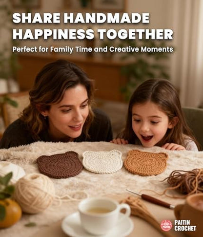 PAITIN Crochet Starter Kit – Easy DIY Craft Set for Adult Beginners, Handmade Yarn Art Project with Video Guidance (Bear Coaster) - Image 4