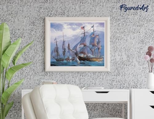 Figured'Art Paint by Numbers for Adults with Frame The American Fleet 16"x20" - Craft Art Painting DIY Kit Canvas Already Stretched on a Wooden Frame - Image 4