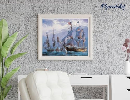 Figured'Art Paint by Numbers Kit for Adults The American Fleet 16"x20" - Craft Art Painting Rolled Canvas with DIY Wooden Frame - Image 4