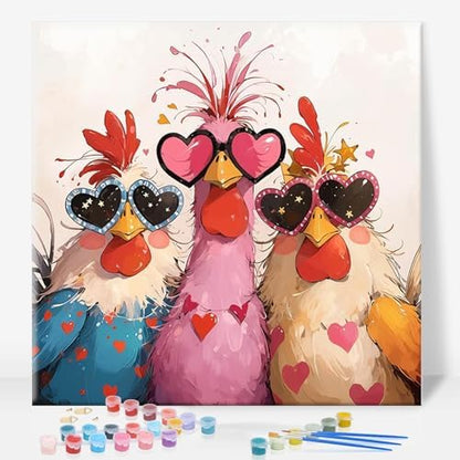 GEEHEIY Framed Paint by Numbers Kit for Adults, Funny Chicken, 10 x 10 Inch by GEEHEIY