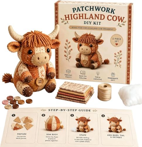 Patchwork Mouse DIY Sewing Kit for Adults & Beginners (Highland Cattle) by Unknown