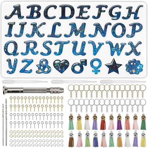 Resin Letter Keychain Mold Kit, Obverse Alphabet Resin Mold 167Pcs Set – Reversed Letter Silicone DIY Epoxy Casting Kit for Making Ornament Keychain & Pendant Jewelry by Unknown