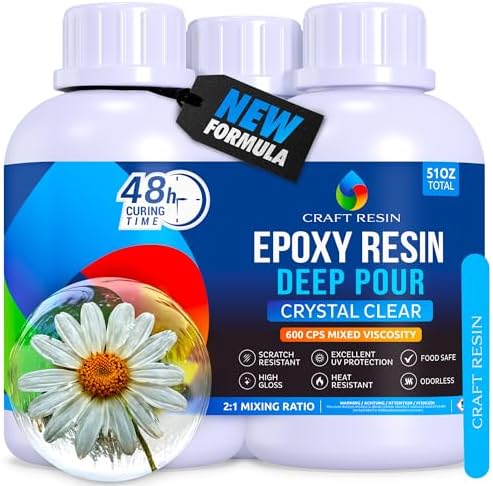 Craft Resin Deep Pour Epoxy Resin Kit. 2” Pours, Crystal Clear - 51 Oz by CraftResin