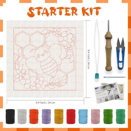 BEUNITONE 2 Sets DIY Punch Needle Kits for Beginners,Bee Pre-Printed Pattern,Embroidery Punch Needle Starter Kits for Adults,Includes Pre-Printed Cloth,Yarns,Hoops,Threader and Instructions - Image 2