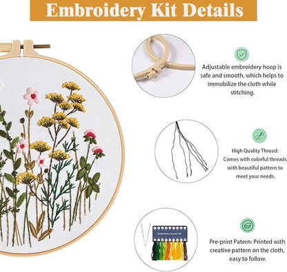 GLTAYLMY Flower Embroidery Kit for Beginners with Pattern and Instructions,3 Pack Cross Stitch Kits,1 Plastic Embroidery Hoops,Threads and Needles,Needlepoint Kit for Adults - Image 4