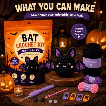 Halloween Bat Crochet Kit for Beginners, DIY Amigurumi Craft Kit - Image 5