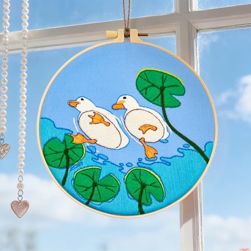 Duck Hand Embroidery Kits for Beginners Adults, Animal DIY Embroidery Starter Kit, Stamped Cross Stitch Kits for Beginner Craft Kits for Adult Women, Entire Set of Embroidery Supplies & Video Tutorial by Unknown