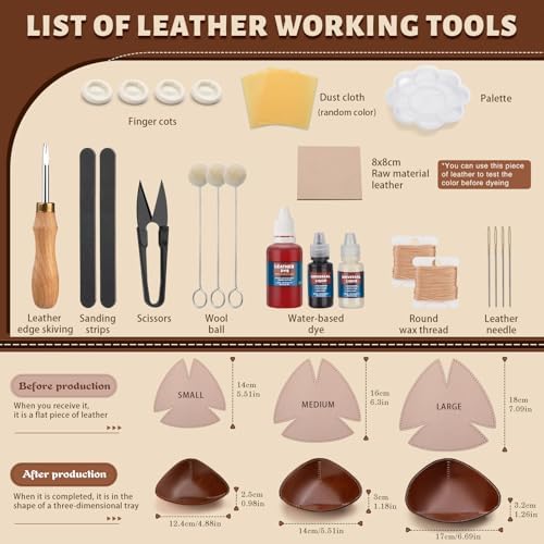 CBHGFEA Leather Crafting Kit, Vegetable Tanned Leather Tray Kit (S, M, L) - Image 2