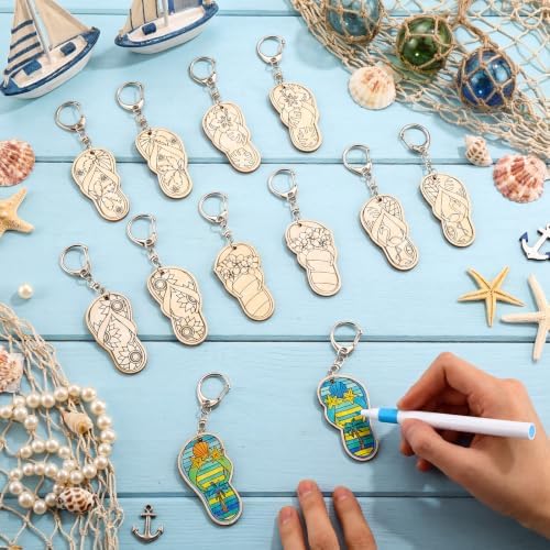 RattanView 24 Pcs Flip Flop Slipper Craft Color Your Own Keychains - Image 4