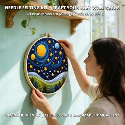 Zovylks Natural Landscape Needle Felting Kits Beginners, 7.9 Inch DIY Wool Felting Painting Starter Kit, Needle Felt Set for Home Decor with Foam Pad, Instructions (Starry Night) - Image 4