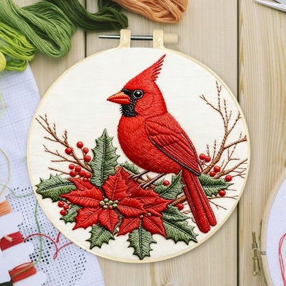 FRANDEK DIY Cardinal Stamped Embroidery Kit with Hoop for Adults - Image 3