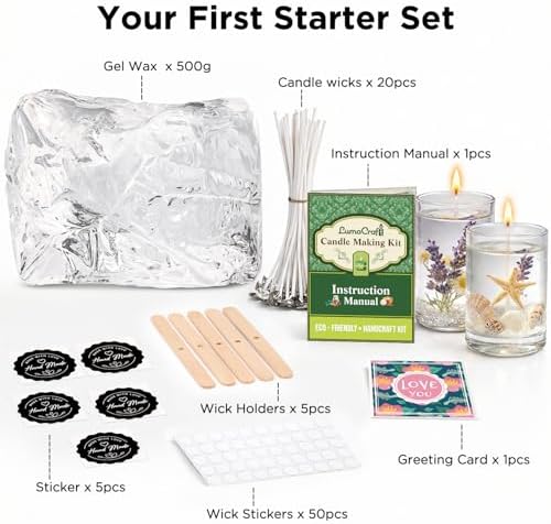 Clear Gel Wax for Candle Making - 1.1LB (500g) Transparent Jelly Candle Wax with Wicks, Wick Stickers & Holders - Non-Toxic, Unscented DIY Gel Wax for Beginners & Crafters - Image 2