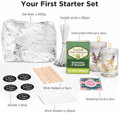 Clear Gel Wax for Candle Making - 1.1LB (500g) Transparent Jelly Candle Wax with Wicks, Wick Stickers & Holders - Non-Toxic, Unscented DIY Gel Wax for Beginners & Crafters - Image 2