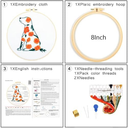Crafmanoe Flowers Dog Embroidery Kits for Beginners Adults, Hand Embroidery Starter Kits, Stamped Cross Stitch Kits DIY Needlepoint Kit for Beginners Adults, Embroidery Hoop, Thread and Video Tutorial - Image 5