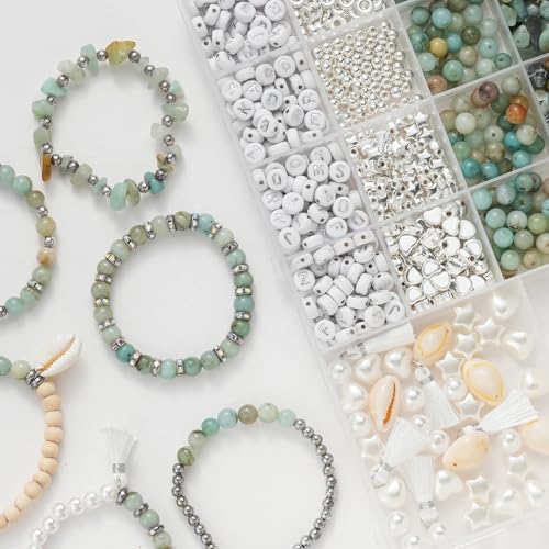 Xyliise Bracelet Making Kit Natürliche Perlen Set for Adults Beads for Bracelets Silver Jewelry Making Supplies DIY Jewelry Necklace Earrings (CZ006-Amazonite) - Image 4